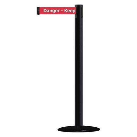 Tensabarrier Barrier Post with Belt, Black, 13 ft Length, 38 in Post Height, Danger Keep Out, Black MARINEPOST-33-MAX-NO-RHX-C