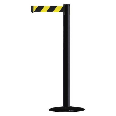 Tensabarrier Barrier Post with Belt, Black, 7 1/2 ft Length, 38 in Post Height, No Legend, Black MARINEPOST-33-STD-NO-D4X-C