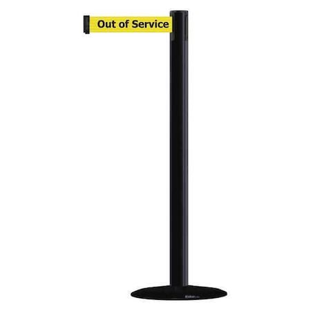 Tensabarrier Barrier Post with Belt, Black, 7 1/2 ft Length, 38 in Post Height, Out of Service, Black MARINEPOST-33-STD-NO-YEX-C