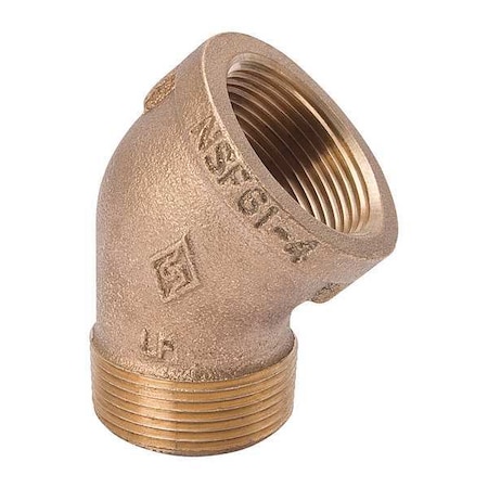 Zoro Select 45 Degrees Street Elbow Brass 45 Degrees Street Elbow, 3/4 in Male NPT X 3/4 in Female NPT 22UL14