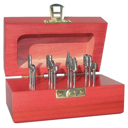 Zoro Select Carbide Bur Set, Single Cut, 1/4 in, 12 pc 310