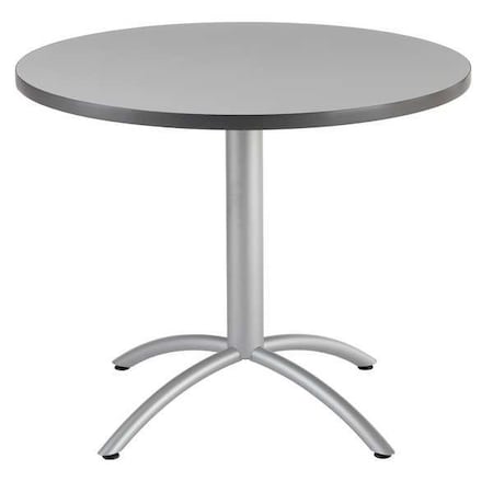 Iceberg CafeWorks Cafe/Breakroom Table, Gray Laminated Melamine Top, Silver Steel Frame, 36 in Dia x 30 in H 65621