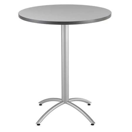 Iceberg CafeWorks Cafe/Breakroom Table, Gray Laminated Melamine Top, Silver Steel Frame, 36 in Dia x 42 in H 65667