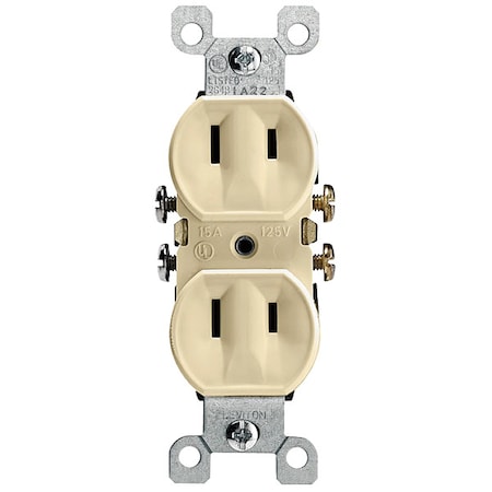 Leviton Straight Blade Receptacle, 1-15R, 15 A, 125V AC, 2 Pole, 2 Wire, Surface Mount, Single, Ivory 223-I