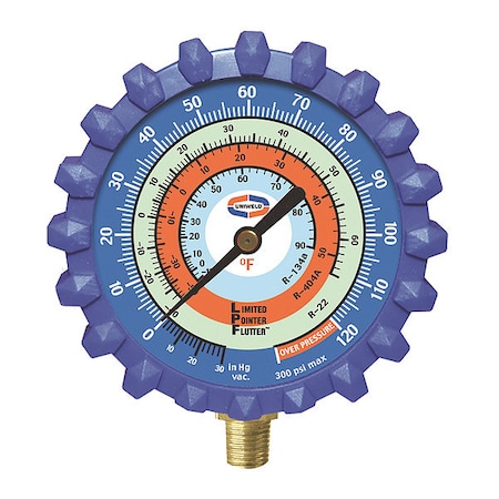 Uniweld Refrigerant Gauge, 2.5" L/P, 300 psi, Blue G30LD