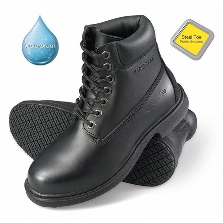 Genuine Grip 7161-13W Womens Slip-Resistant Waterproof Steel Toe Wide Work Boot44; Black - Size 13
