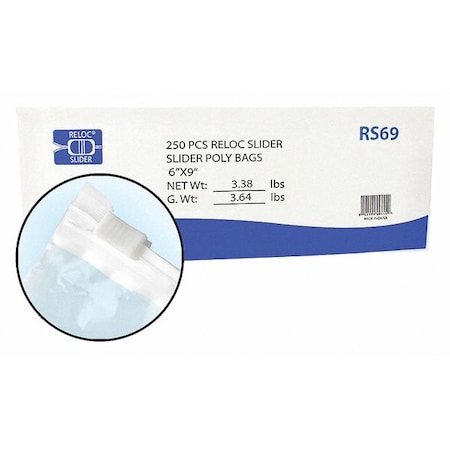 Reloc Zippit Reclosable Bag, 9 L, 6 in W, 2 mil Thick, Polyethylene, Clear RS69