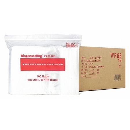 Reloc Zippit Reclosable Bag, 8 L, 6 in W, 2 mil Thick, Polypropylene, Clear WR68