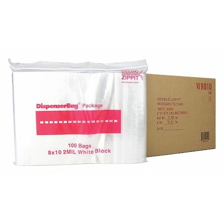 Reloc Zippit Reclosable Bag, 10 L, 8 in W, 2 mil Thick, Polypropylene, Clear WR810