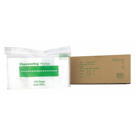 Reloc Zippit Reclosable Bag, 8 L, 5 in W, 2 mil Thick, Polyethylene, Clear 4R58-HH