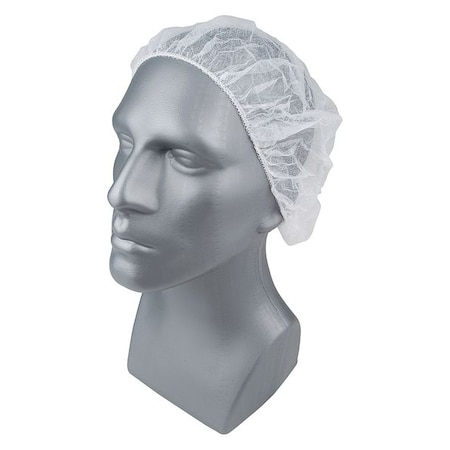 Condor Bouffant Cap, Polypropylene, White, 21 in Dia., Size Medium, 1000PK 23KX11