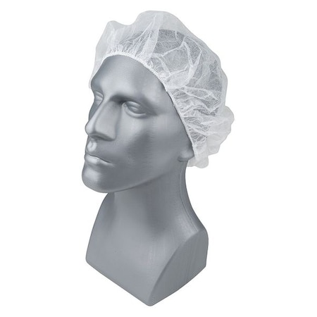 CONDOR Bouffant Cap, Polypropylene, 24 in, Size Large, White, 1000 Per Case 23KX17