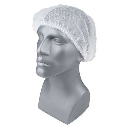 CONDOR Pleated Bouffant Cap, PP, 24 In, Wht, PK100 23KX19