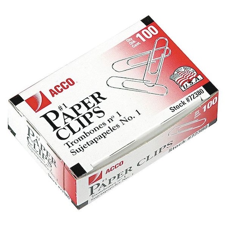 Acco Paper Clip, Silver, Steel Wire, PK1000 ACC72380