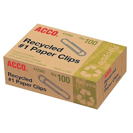 Acco Paper Clip, Silver, Steel Wire, PK1000 ACC72365