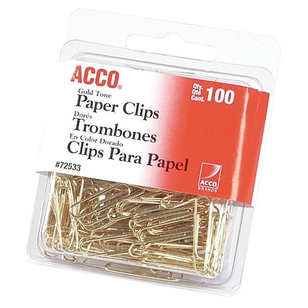 Acco Paper Clip, Gold Tone, Wire, PK100 ACC72533