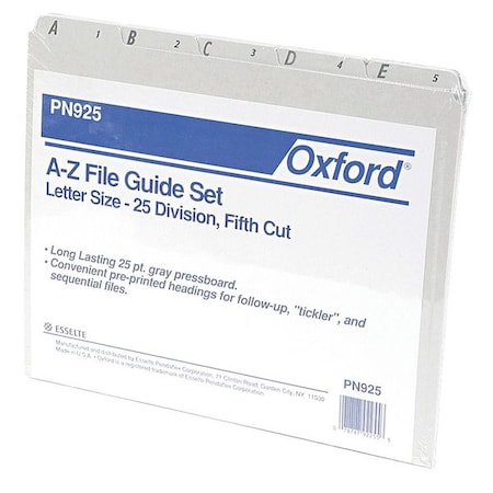Pendaflex Index Tab Set, Gray, Pressboard, PK25 PFXPN925
