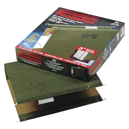 Zoro Select Extra Capacity Reinforced Hanging File Folders, 3" Capacity, Letter Size, 1/5-Cut Tabs, Green, PK25 PFX4152X3