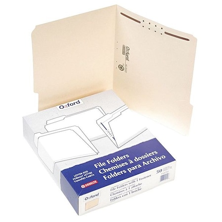 Zoro Select Manila Fastener Folders, 1/3-Cut Tabs, 1 Fastener, Letter Size, Manila Exterior, PK50 PFXFM210