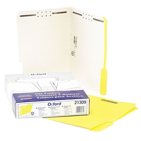 Zoro Select File Folders 8-1/2" x 11", Yellow, Embossed Fasteners, Pk50 PFX21309