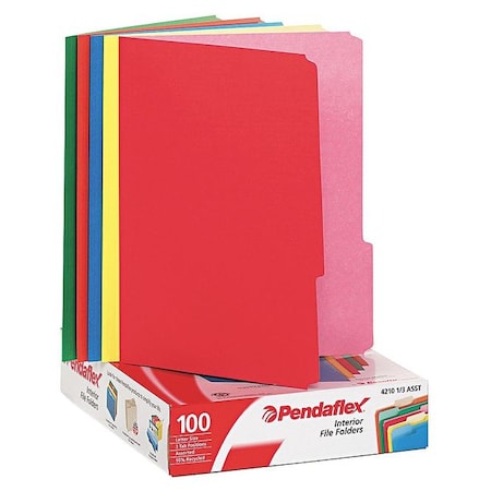 Zoro Select File Folders 8-1/2" x 11", 1/3-Cut Tab, Assorted Colors, Pk100 PFX421013ASST