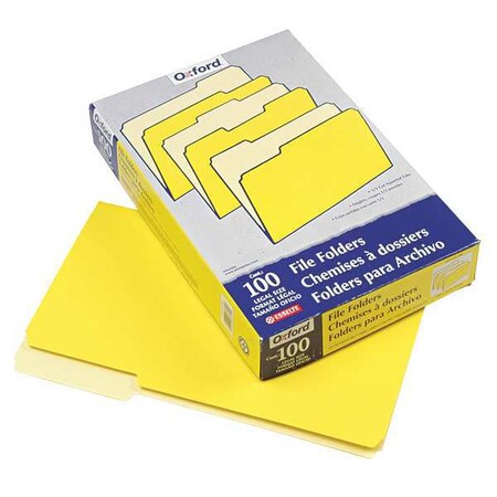 Zoro Select File Folders 8-1/2" x 14", 1/3-Cut Tab, Yellow, Pk100 PFX15313YEL