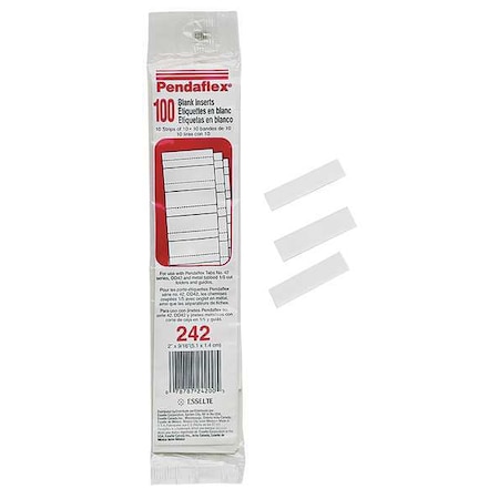 Zoro Select Hanging Folder Insert Tabs, White, PK100 PFX242