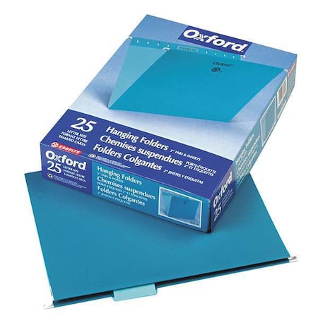 Zoro Select Hanging File Folders, Teal, 8 1/2in H, PK25 PFX81614
