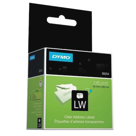 Dymo Printer Label, Clear, Labels/Roll: 130 30254