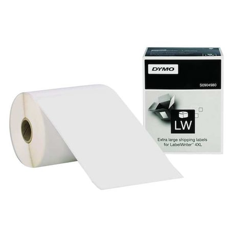 Dymo Printer Label, 6 in Label W, 4 in Label H, 220 Labels per Roll, Black/White 1744907