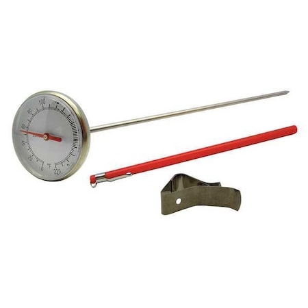 Zoro Select 8" Stem Analog Dial Pocket Thermometer, 0 Degrees to 220 Degrees F 23NU26
