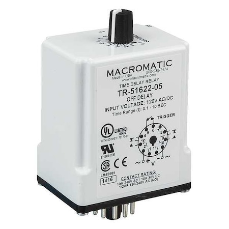 Macromatic Single Function Time Delay Relay, Octal, Off Delay, 1 Functions 120V AC/DC, DPDT TR-51622-05