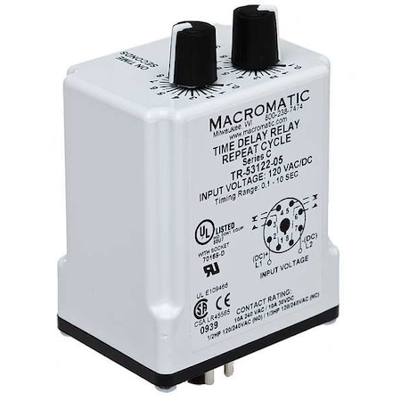 Macromatic Single Function Time Delay Relay, Octal, Cycle On, 1 Functions 120V AC/DC, DPDT TR-55122-10
