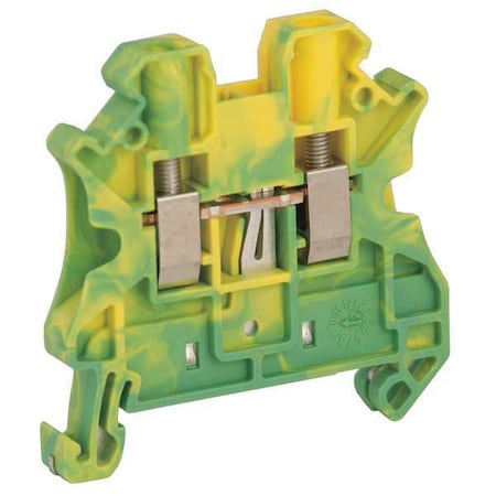 Schneider Electric Terminal Block, Grounding, 1 Pole, 10 AWG, Screw Termination, Green, Yellow NSYTRV42PE