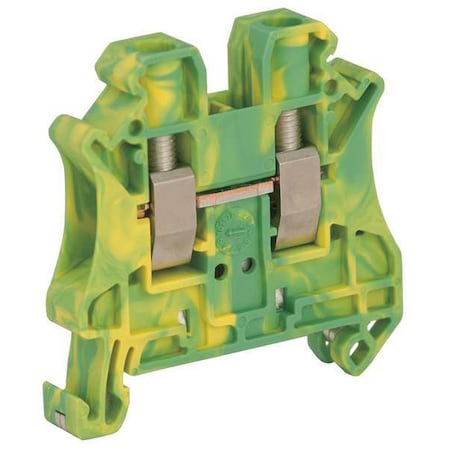 Schneider Electric Terminal Block, Grounding, 1 Pole, 8 AWG, Screw Termination, Green, Yellow NSYTRV62PE
