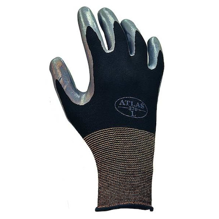 SHOWA Nitrile Coated Gloves, Palm Coverage, Black/Gray, L, PR 370BL-08