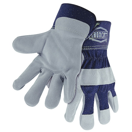 Pip Leather Palm Gloves, Cowhide, Safety Cuff, Wing Thumb, Full Finger, Blue, XL, 12 PK IC5/XL