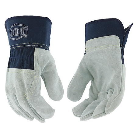 Pip Leather Palm Gloves, Cowhide, Safety Cuff, Wing Thumb, Full Finger, Gray, M, 12 PK IC65/M