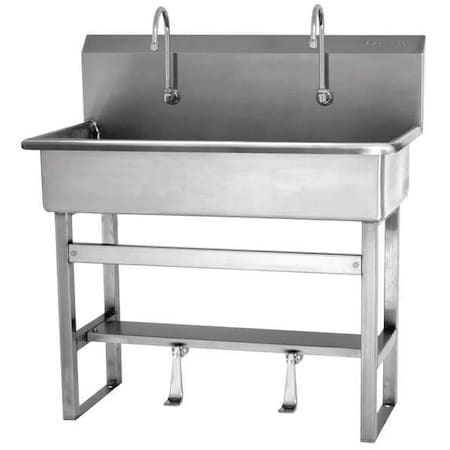 Sani-Lav Floor Mount, 2 Hole, Single Foot Pedal, Silver, Wash Station 54F1