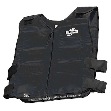 Techniche Cooling Vest, Cotton, Cold Pack Inserts, 2 to 3 hr Max Cooling Time, Zipper Closure, 21 in Length 6626-BK-ML