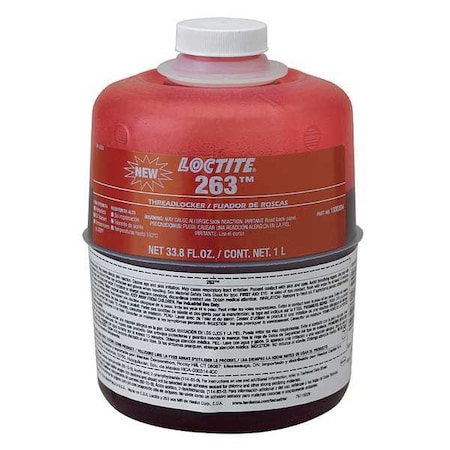 Loctite Primerless Threadlocker, LOCTITE 263, Red, High Strength, Liquid, 1L Bottle 1330334