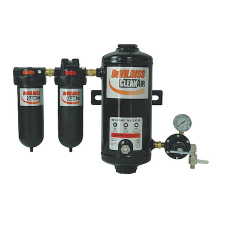 Devilbiss Desiccant Air Drying System, 3-Stage, ISO Class 1, 1/2 in NPT, 25 cfm, -40 Degree F Dew Point DAD-500
