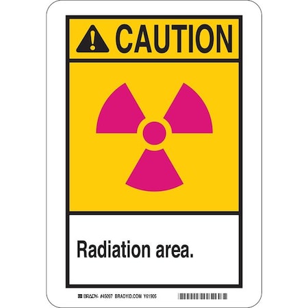 Brady Caution Radiation Sign, 14 in H, 10 in W, Polyester, Rectangle, 45166 45166