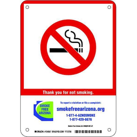 Brady No Smoking Sign, 14 in H, 10" W, Polyester, Rectangle, English, 104060 104060