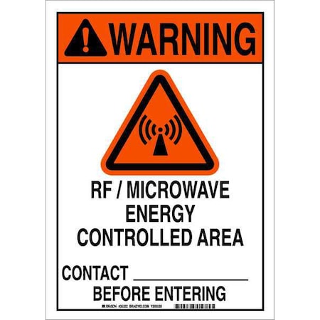 Brady Radiation & Laser Sign, 14 in H x 10 in W, Aluminum, Rectangle 35325