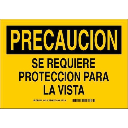 Brady Caution Sign, 7 in Height, 10 in Width, Plastic, Rectangle, Spanish 38712