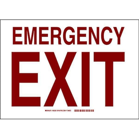Brady Exit Sign, Aluminum, 14" W, 10" H, Emergency Exit, White 95508