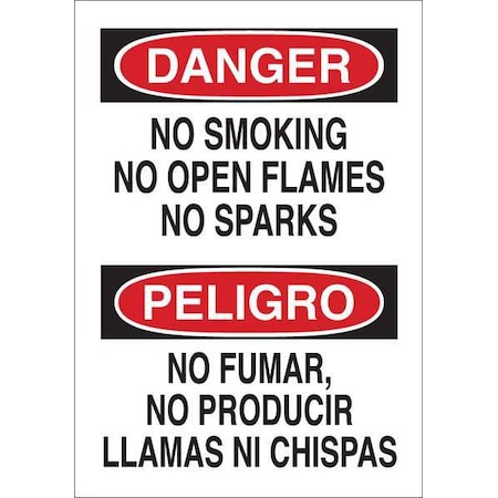 Brady No Smoking Sign, 14 in H, 10" W, Rectangle, English, Spanish, 38417 38417