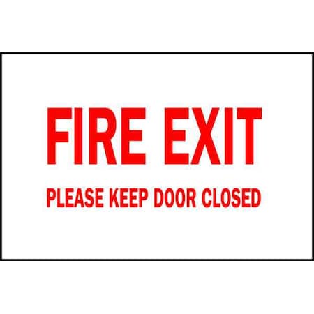 Brady Exit Sign, Aluminum, 10" W, 7" H, Fire Exit Please Keep Door Closed, White 41060
