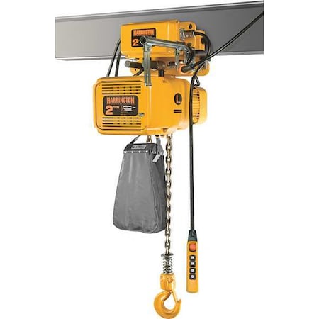 Harrington Electric Chain Hoist, 4,000 lb, 20 ft, Motorized Trolley, 460V AC, Yellow NERM020CD-L-20 / 460V
